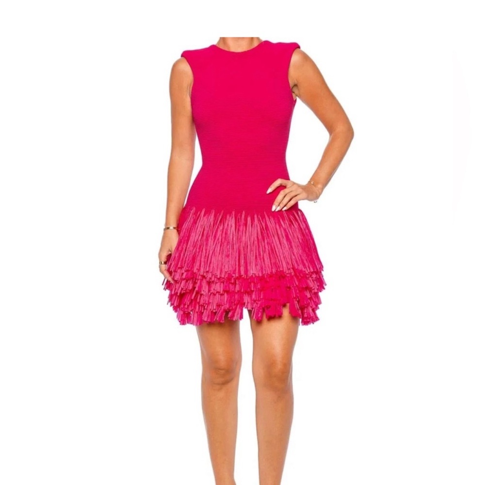 Aje Pink Fit and Flare Ruffled Mini Dress